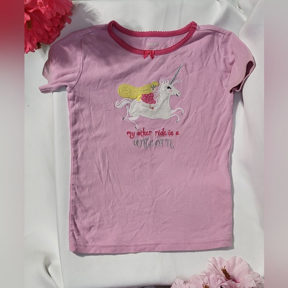 Gymboree Girls Pink Unicorn Graphic Short Sleeve T-Shirt Size 10 EUC - Picture 2 of 5